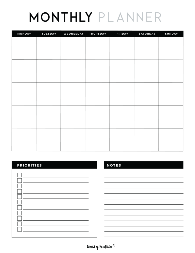 Monthly planner printable - formal