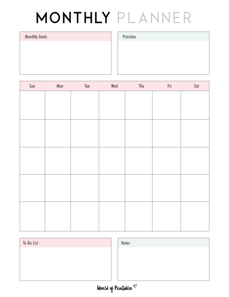 Monthly planner printable - pastel