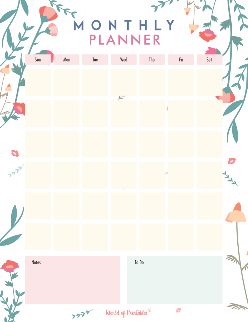 Monthly planner printable - floral