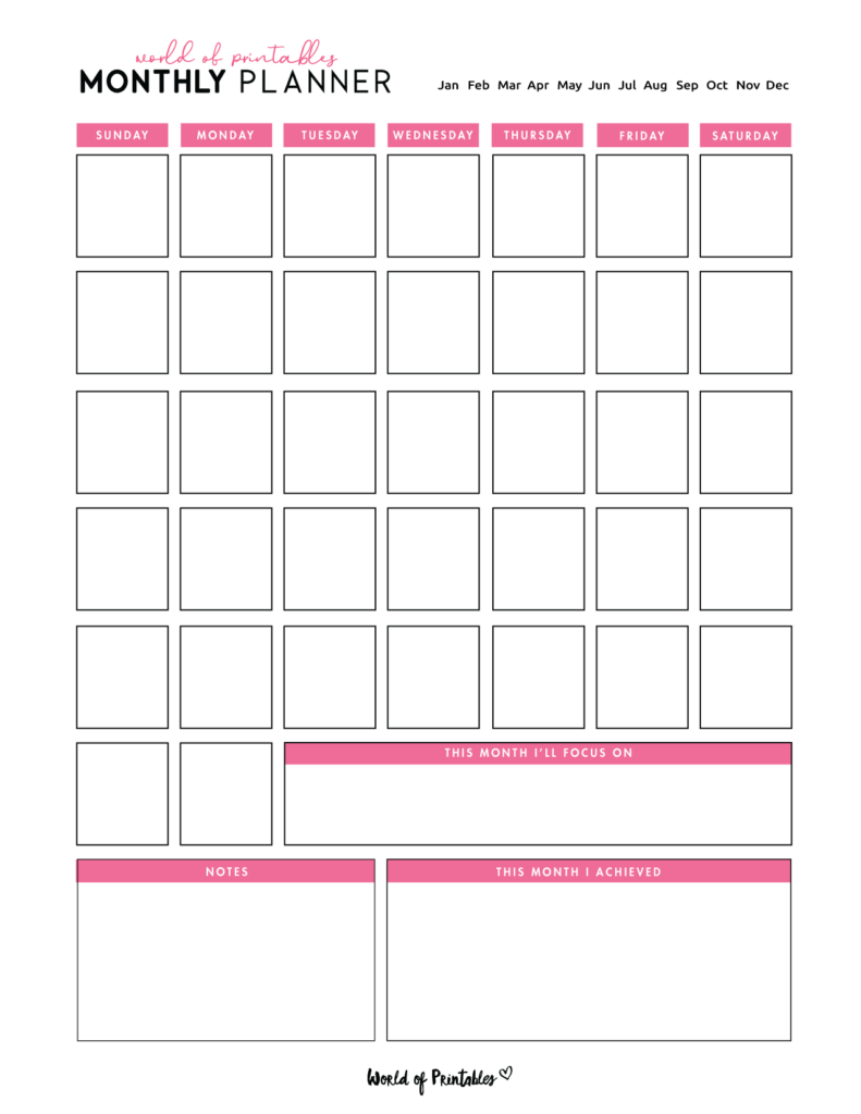 Monthly planner template red