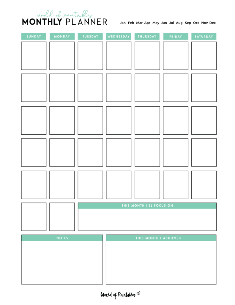 Monthly planner template green