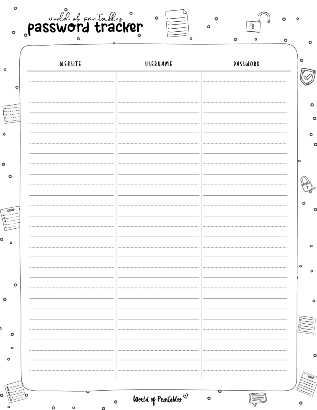 Password Logs - 25 Free Password Templates - World of Printables