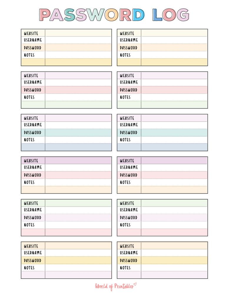 Password Logs - 25 Free Password Templates - World of Printables