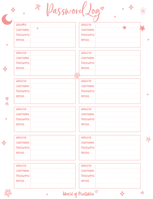 Free 5 5 X 8 5 Printable Password Log