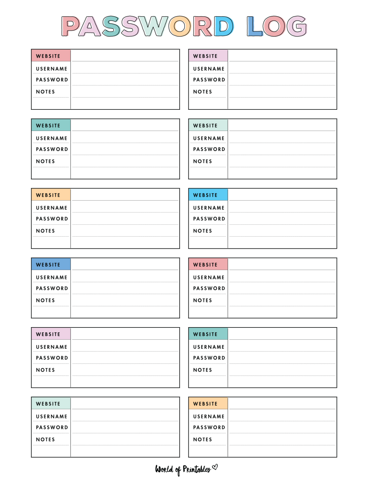 Password Logs - 25 Free Password Templates - World of Printables