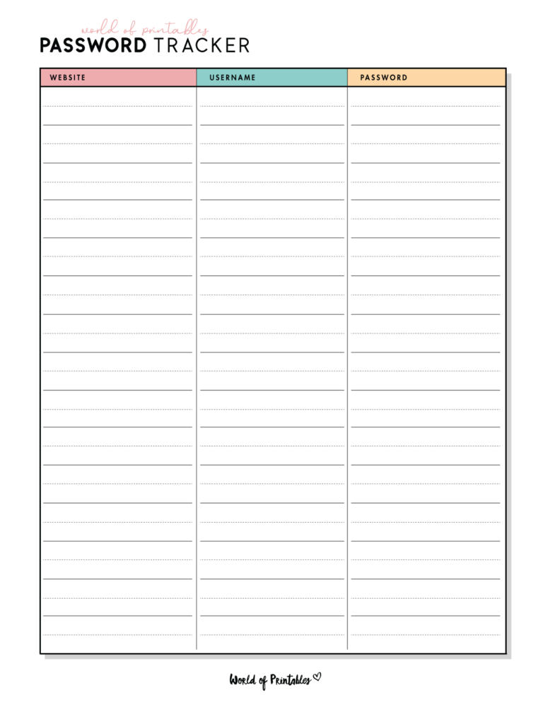 Password Logs - 25 Free Password Templates - World of Printables