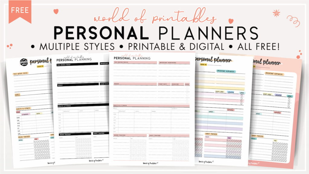 Personal planner templates