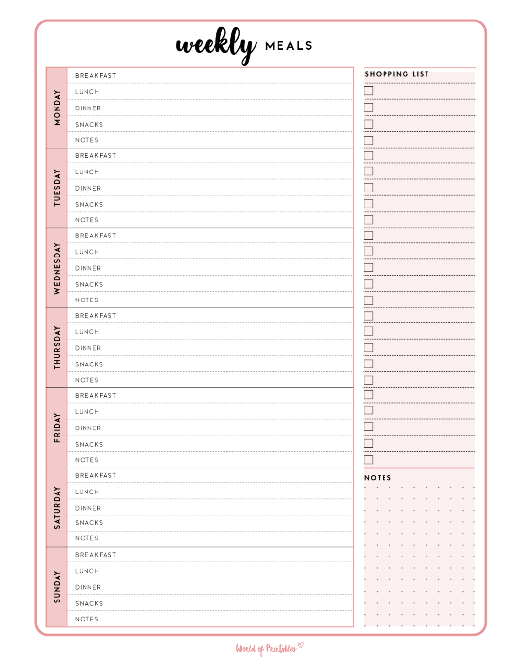 Weekly Meal Planner Templates - World of Printables