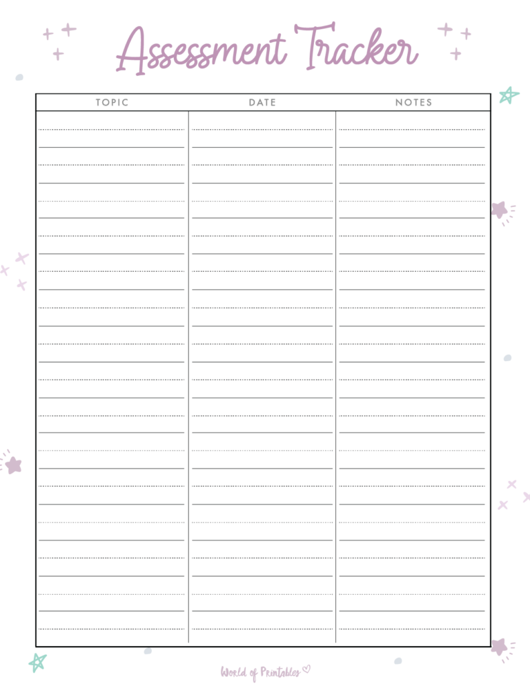 Assessment Trackers - World of Printables