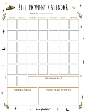 Free Bill Calendar | 20 Stylish Designs PDF - World of Printables