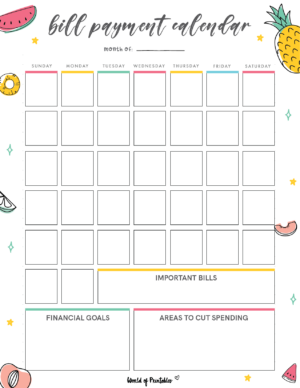 Free Bill Calendar | 20 Stylish Designs PDF - World of Printables