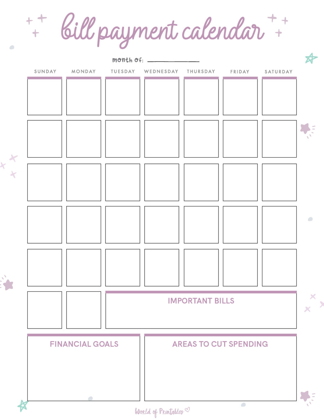 Free Bill Calendar | 20 Stylish Designs PDF - World of Printables
