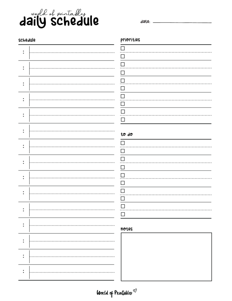Daily Schedule Templates - World of Printables