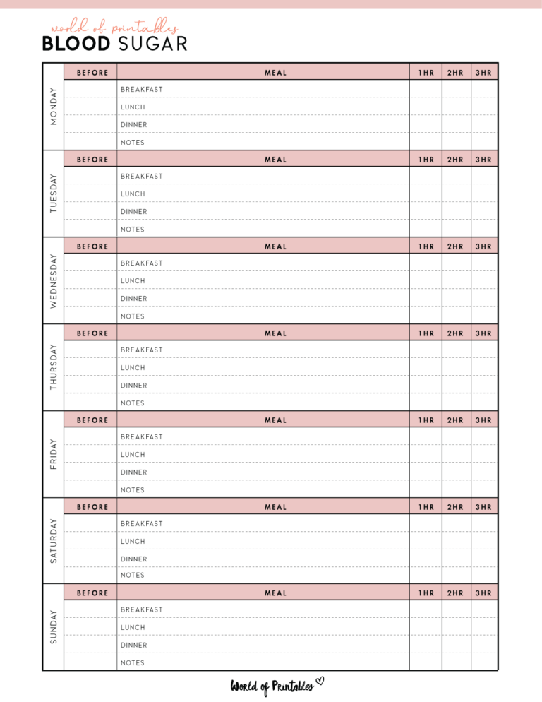 Blood Sugar Logs World of Printables