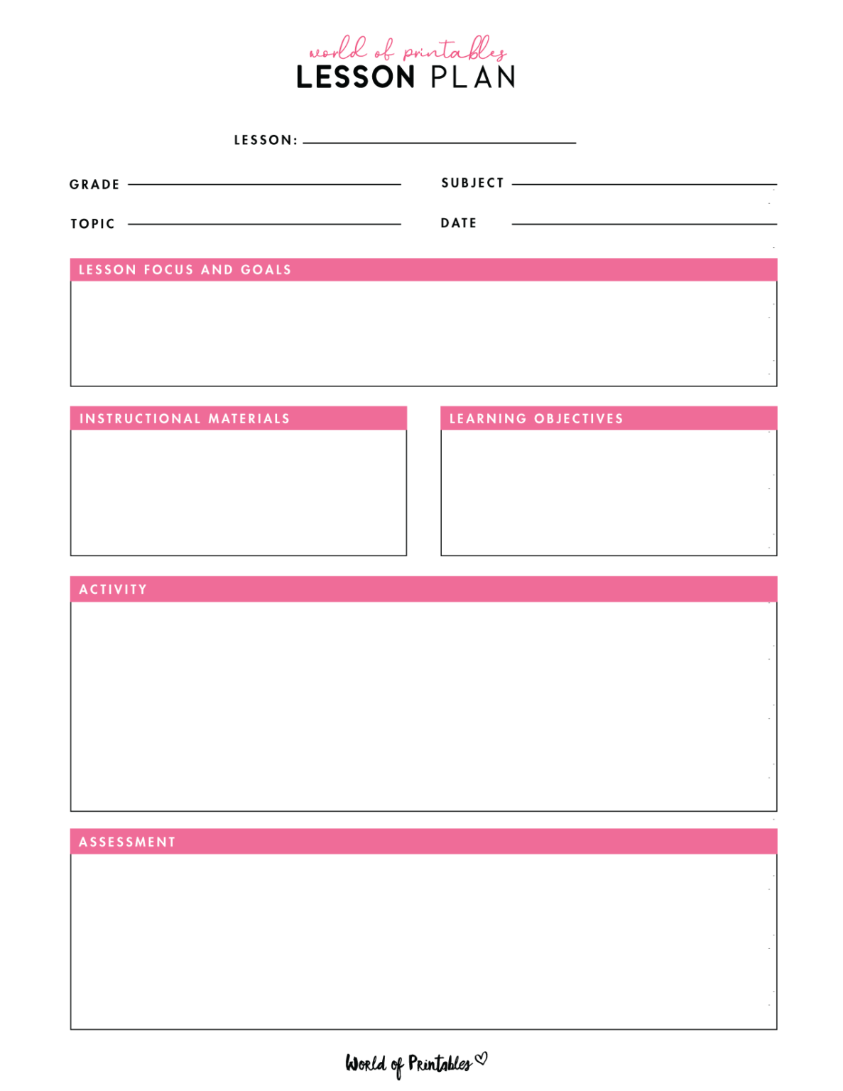 Lesson Plan Templates - World of Printables