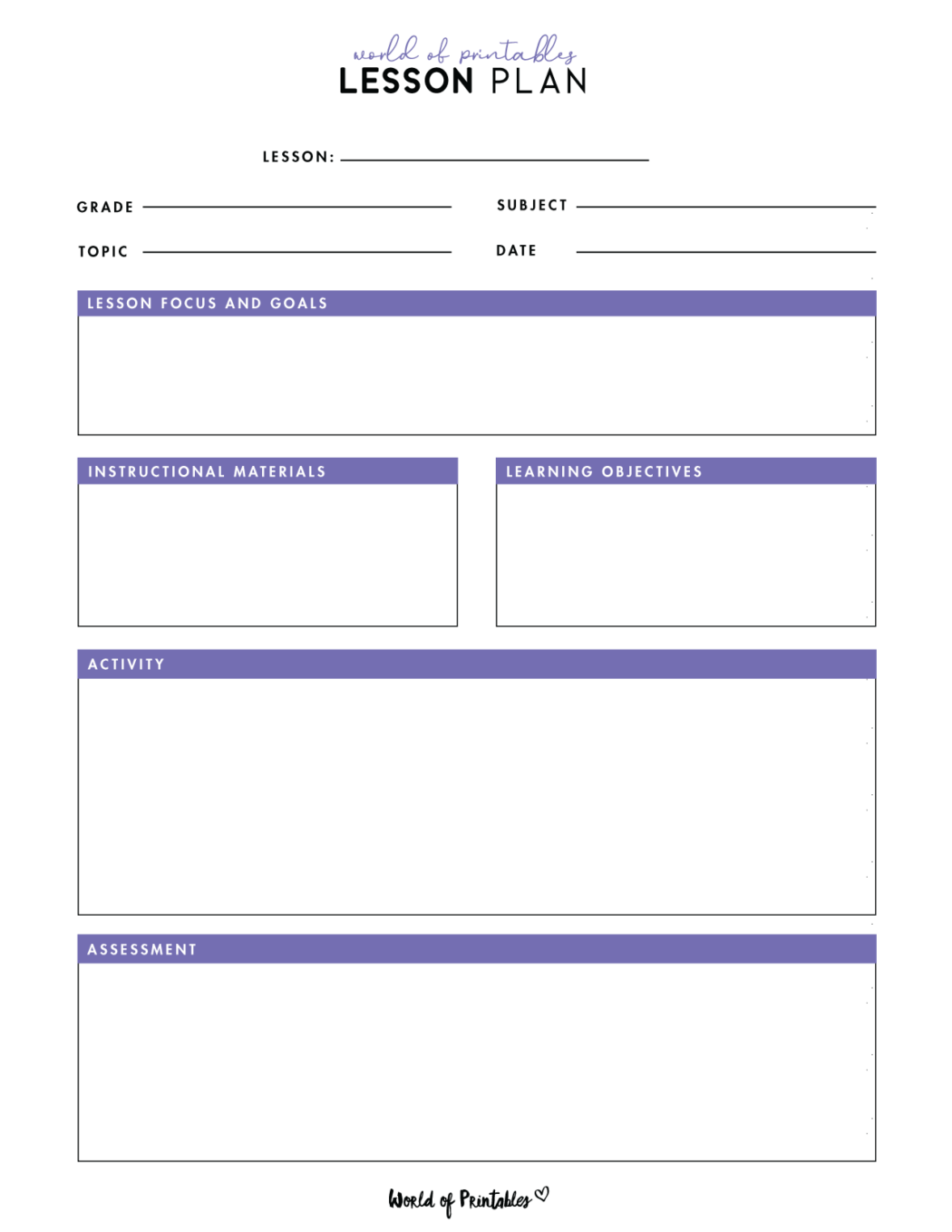 Lesson Plan Templates - World of Printables