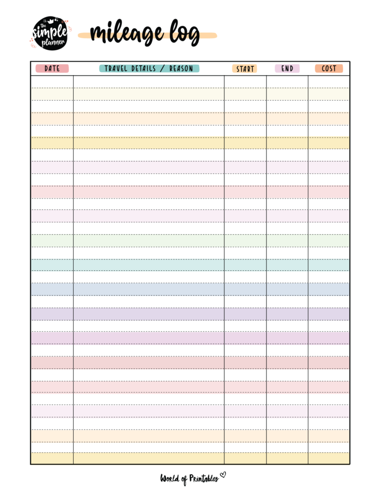 Mileage Log Templates - 15 Best Styles - World of Printables