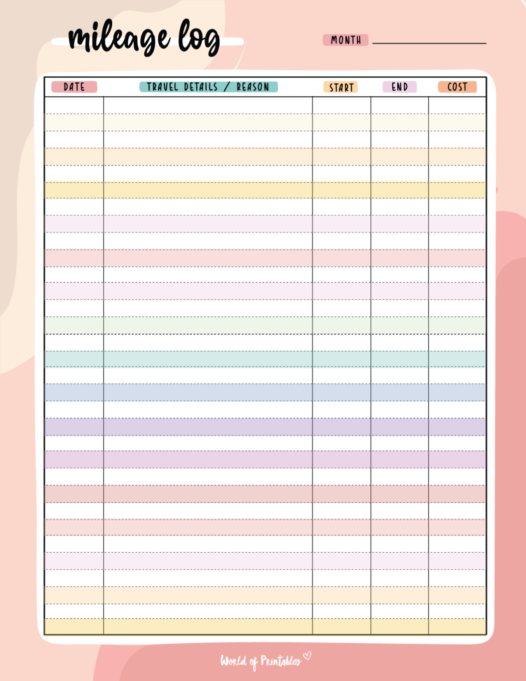 Mileage Log Templates - 15 Best Styles - World of Printables