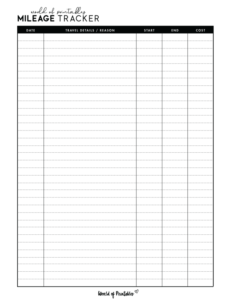 Mileage Log Templates - 15 Best Styles - World of Printables