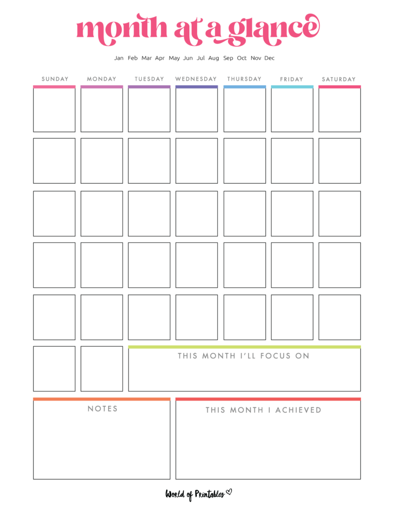 monthly planner - vertical colors