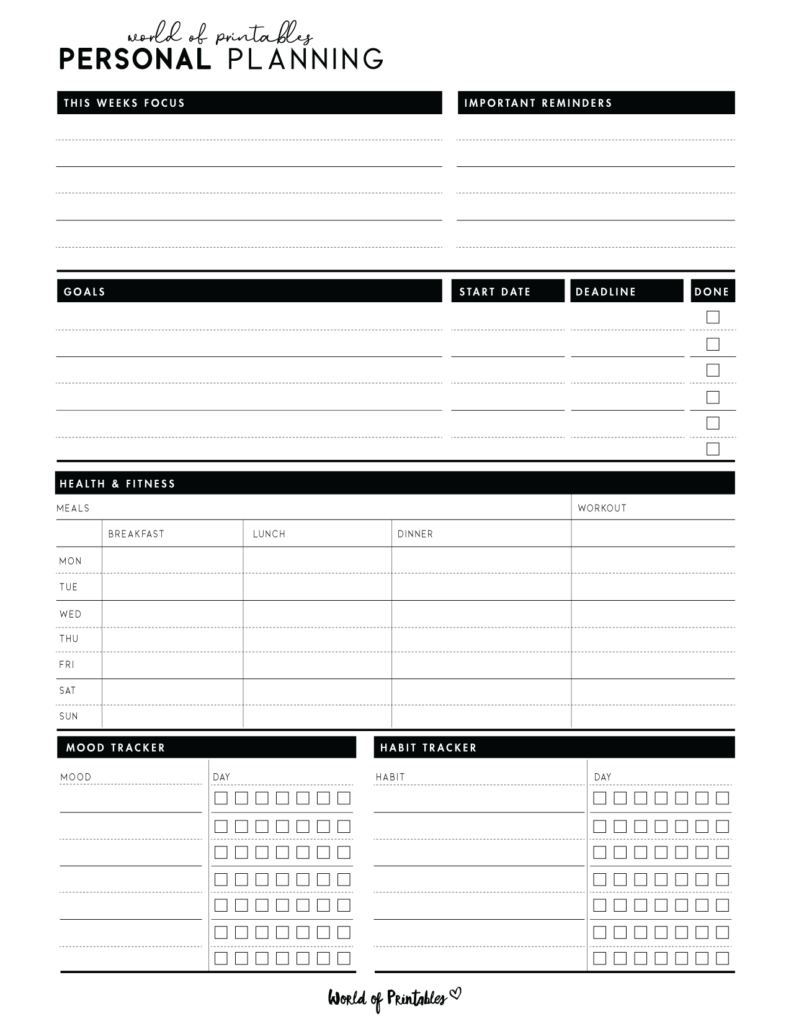 personal planner template
