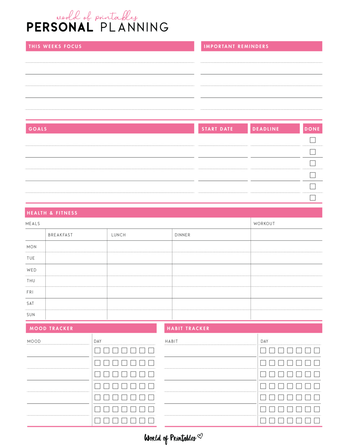 Download Personal Planner Templates PDF - World of Printables