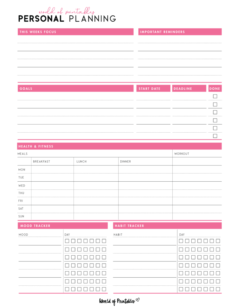 personal planner template - red