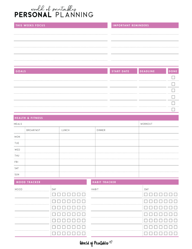 personal planner template - pink