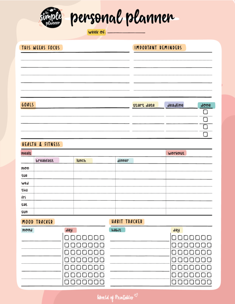 personal planner template