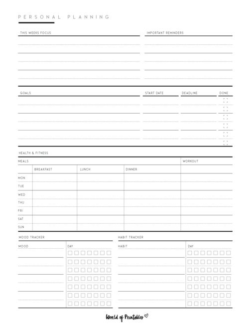 Download Personal Planner Templates PDF - World of Printables