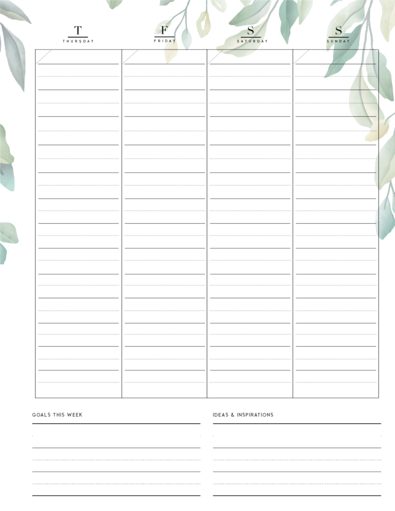 printable weekly planner botanical - page 2