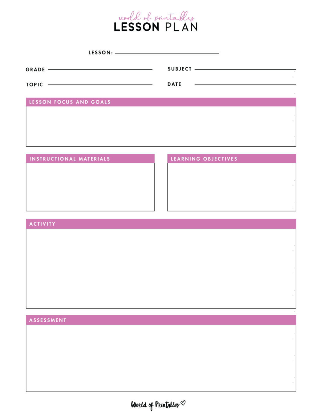 Lesson Plan Templates - World of Printables