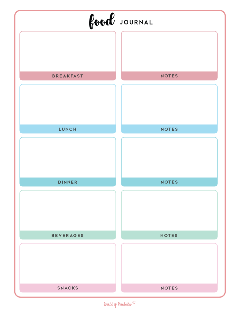 weekly food diary template