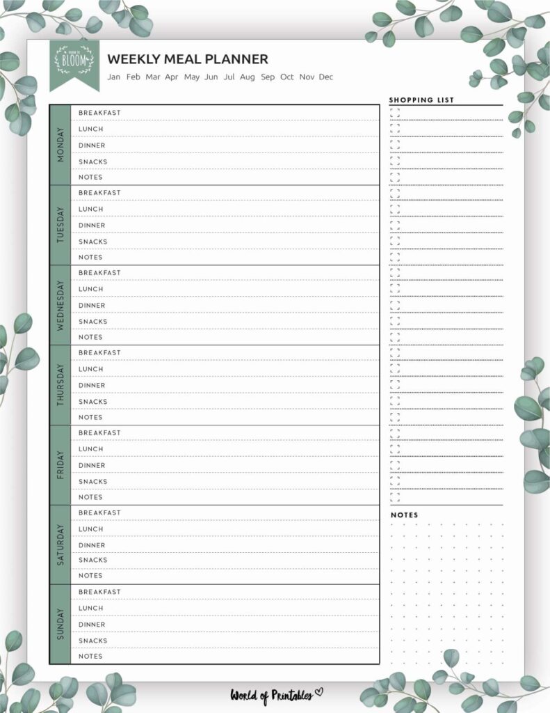 weekly meal planner template - floral