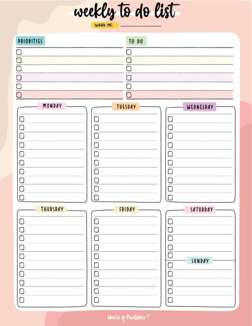 Weekly To Do List Templates - World of Printables