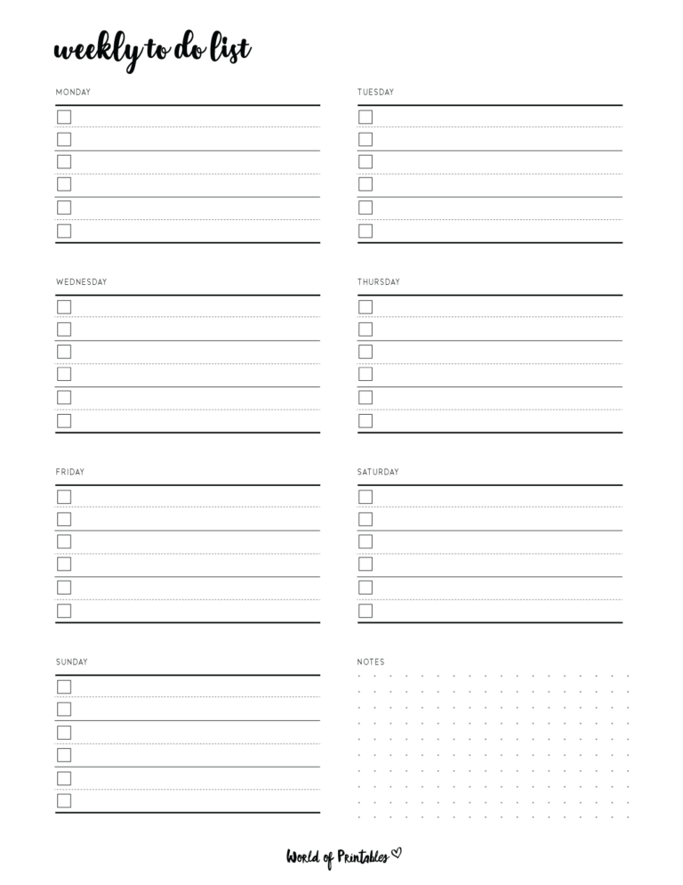 Weekly To Do List Templates - World of Printables