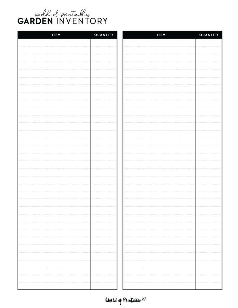 Garden Inventory Template 6