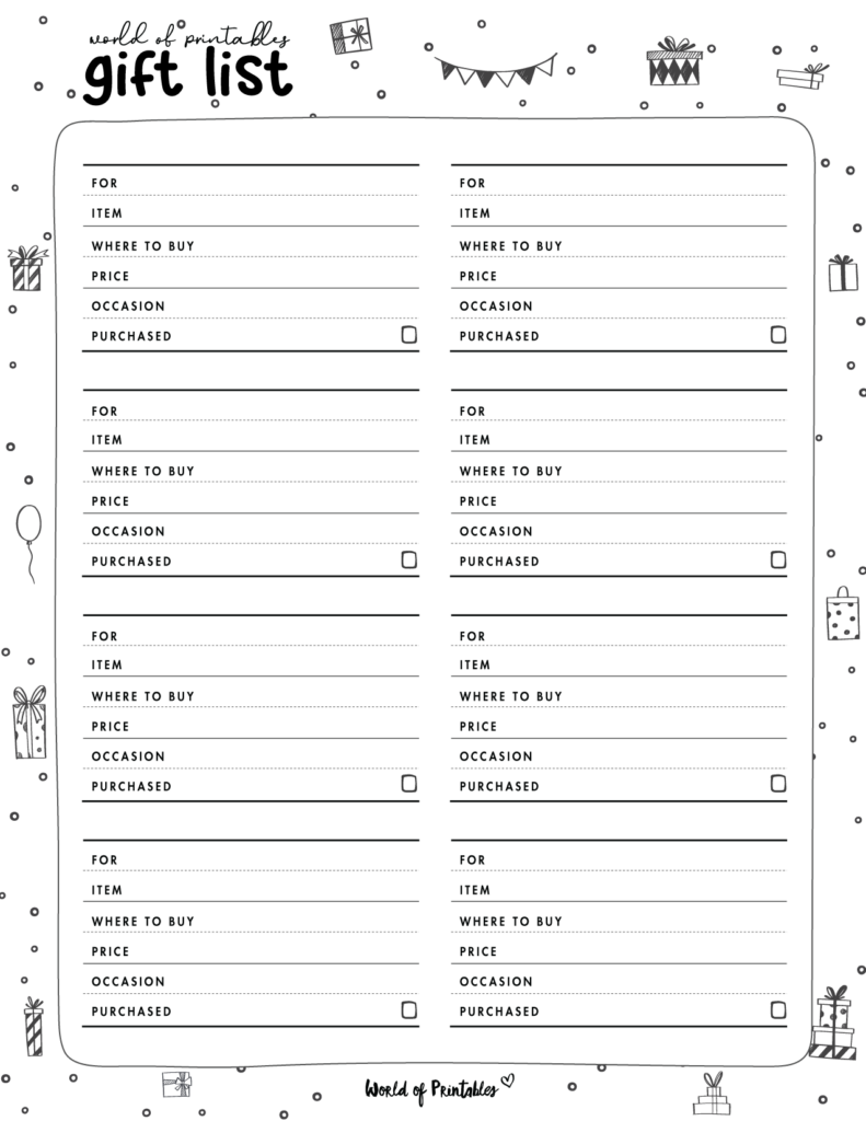 Gift list template