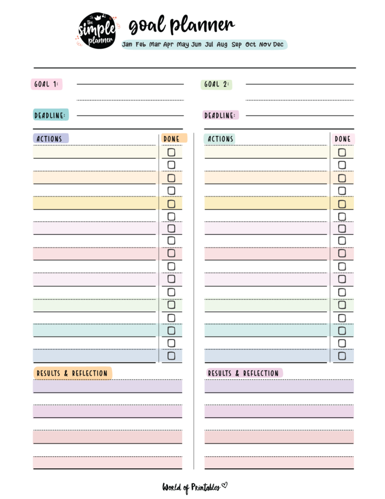 Goal planner template cute and colorful