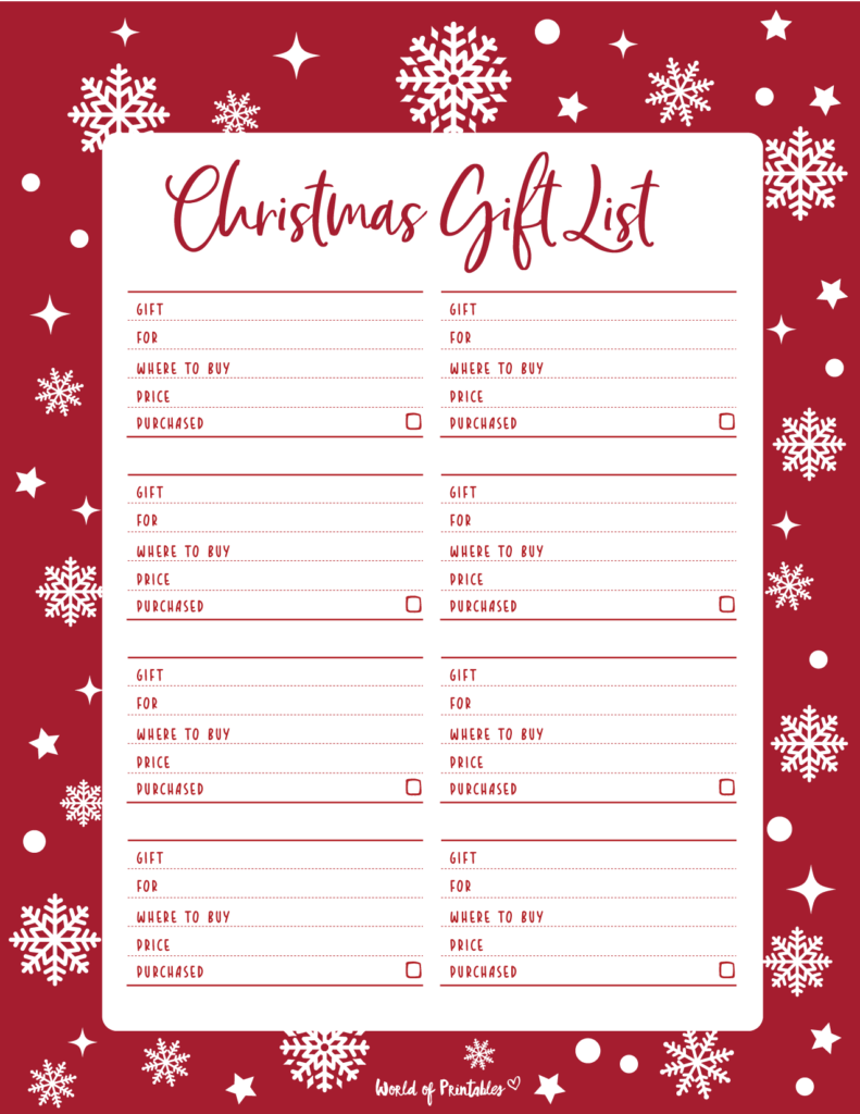 christmas gift list template