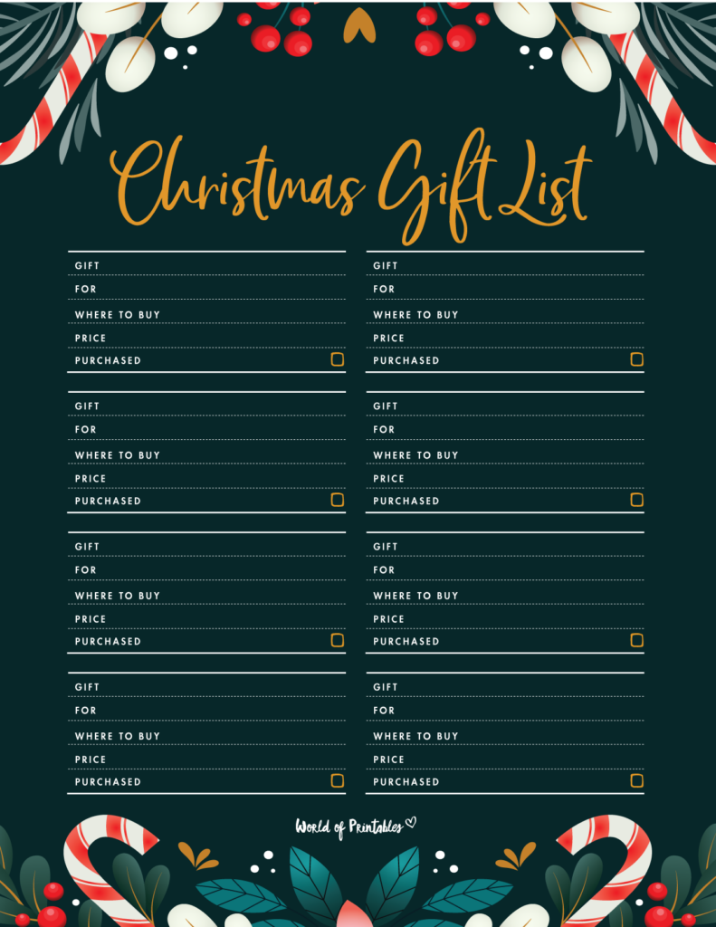 christmas list template free
