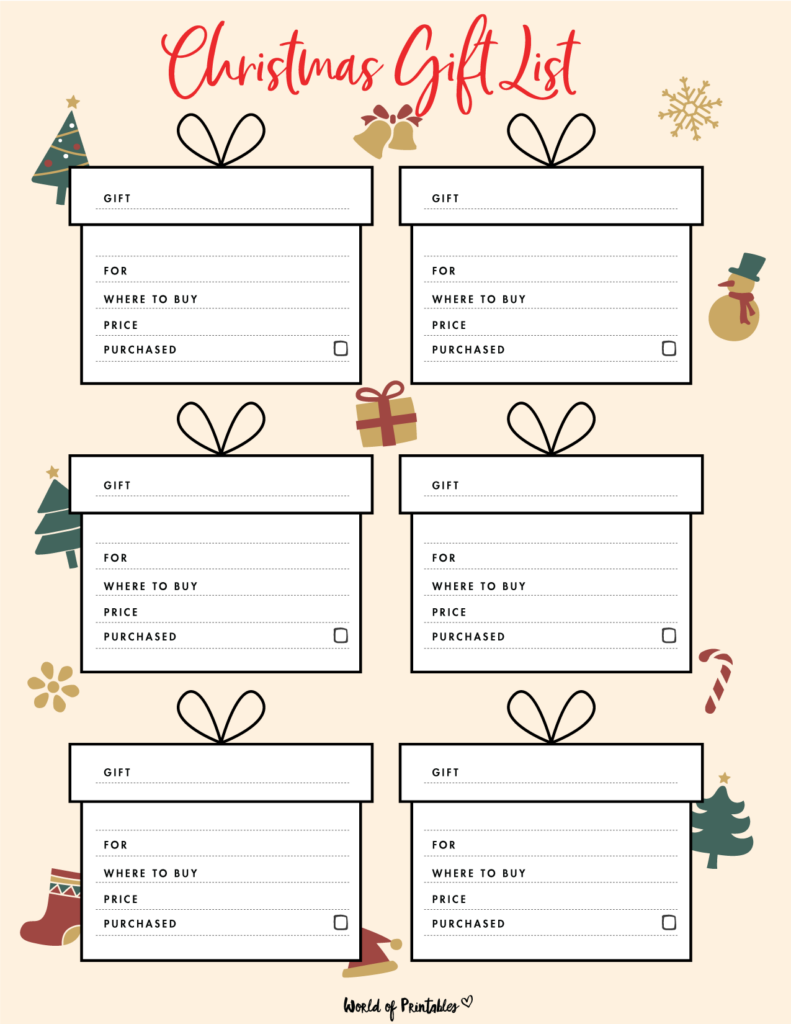 christmas shopping list printable