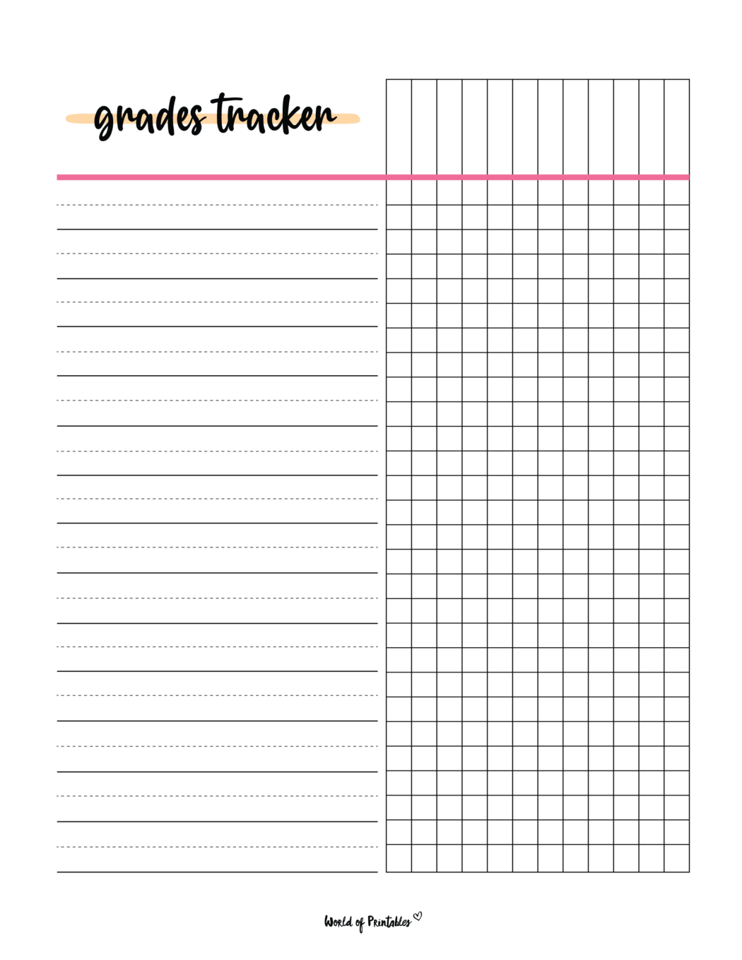Grade Trackers World Of Printables