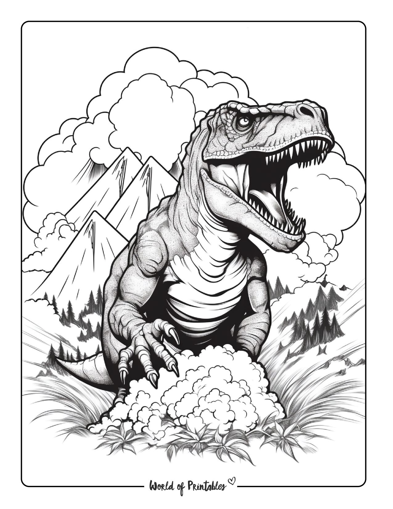 Tyrannosaurus Rex realistic coloring pages for kids, printable