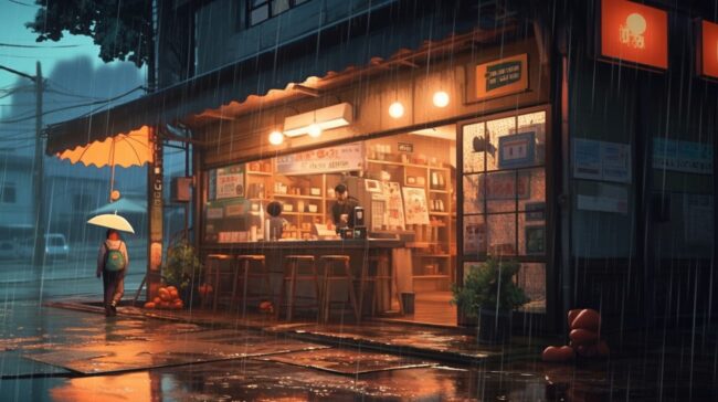 Aesthetic Cafe Scene Exterior Lofi Background