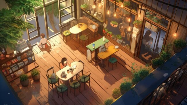 Aesthetic Cafe Scene Lofi Wallpaper