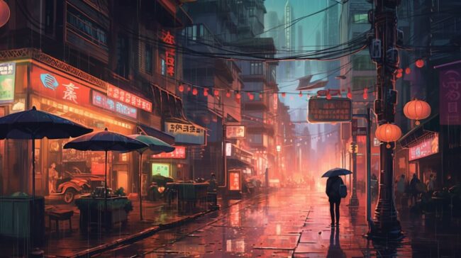 Aesthetic City Scene at Night Lofi Background