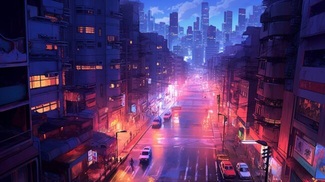 Aesthetic City Streets at Night Lofi Background