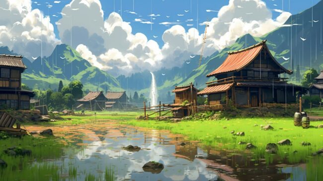 Aesthetic Farm Land Rain Lofi Background
