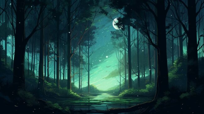 Aesthetic Green Forest at Night Lofi Background